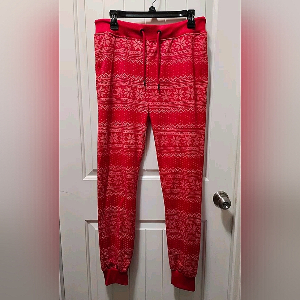 GBH Men's M Red & White Fleece Christmas Sleep Drawstring Jogger Pants